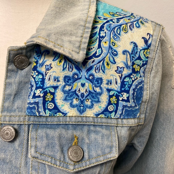 Handmade Denim Jean Jacket Size XS Crystals Beads - Picture 7 of 9